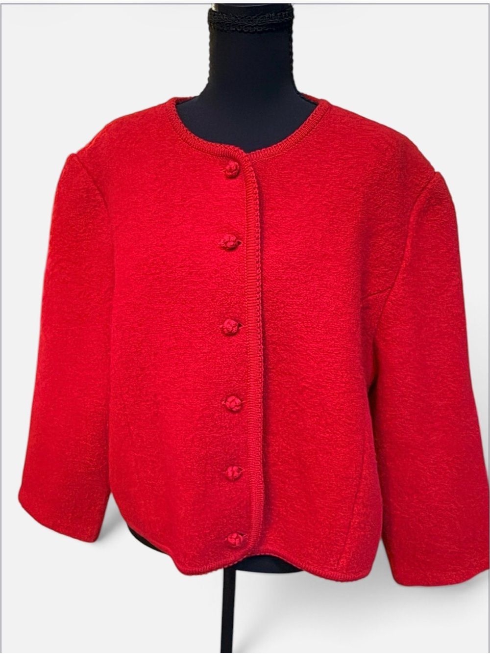 Vintage Lands End Red Boiled Wool Jacket Cardigan Womens 18